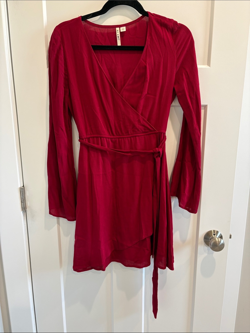 miami Red Long Sleeve Wrap Dress with Tie Waist
